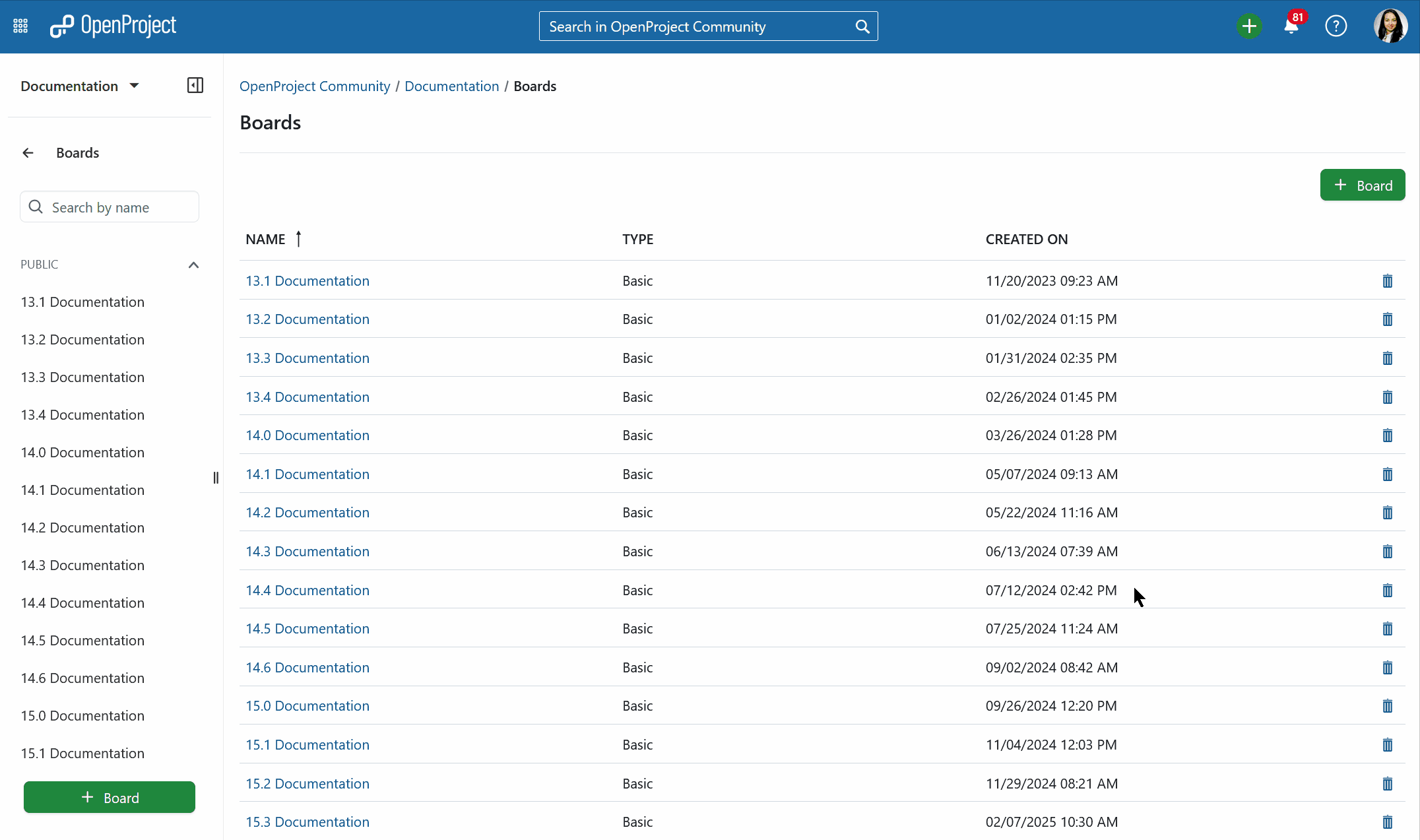 A gif showing how to open and edit a board in OpenProject