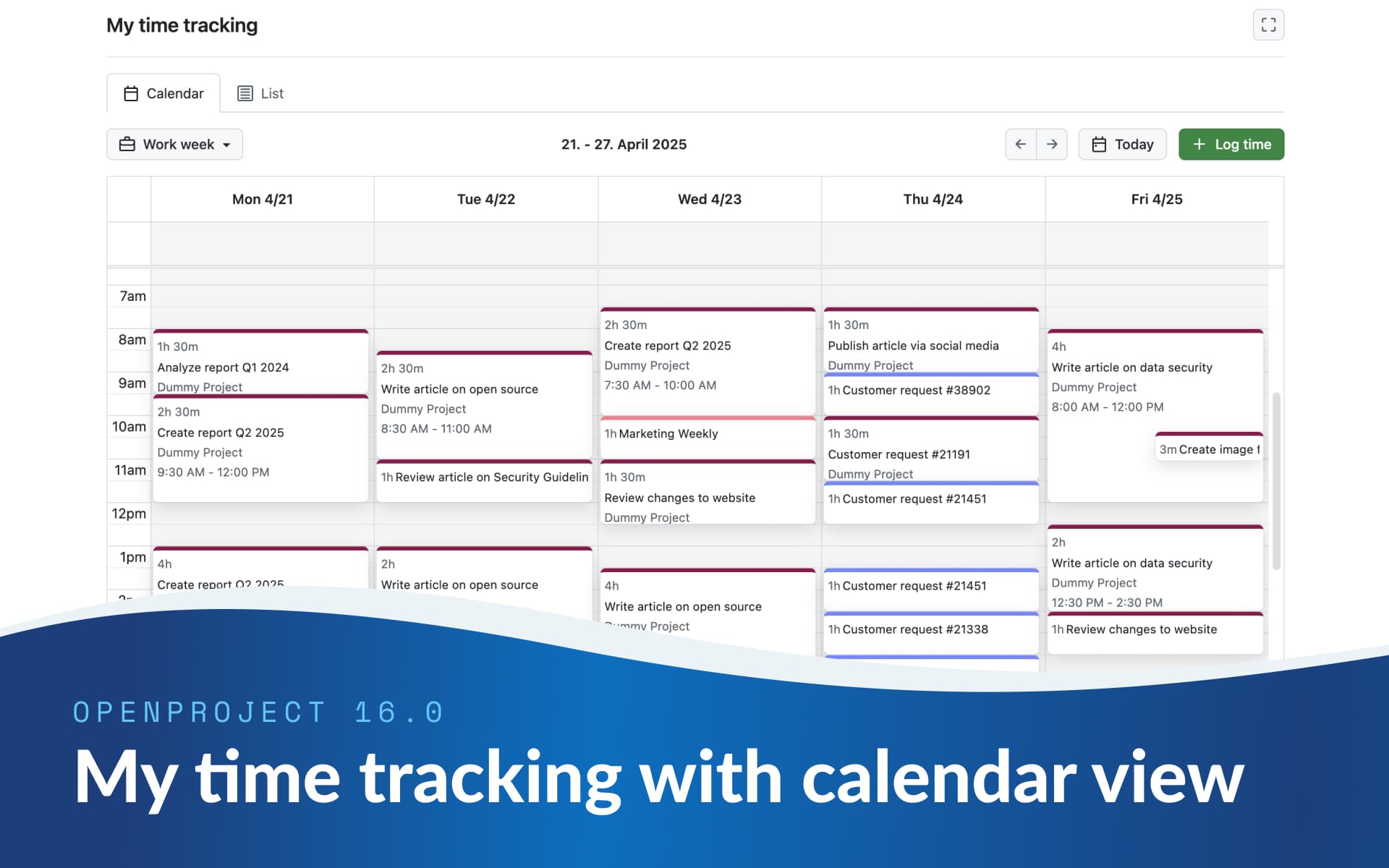 My time tracking: Structure your workday with a calendar view
