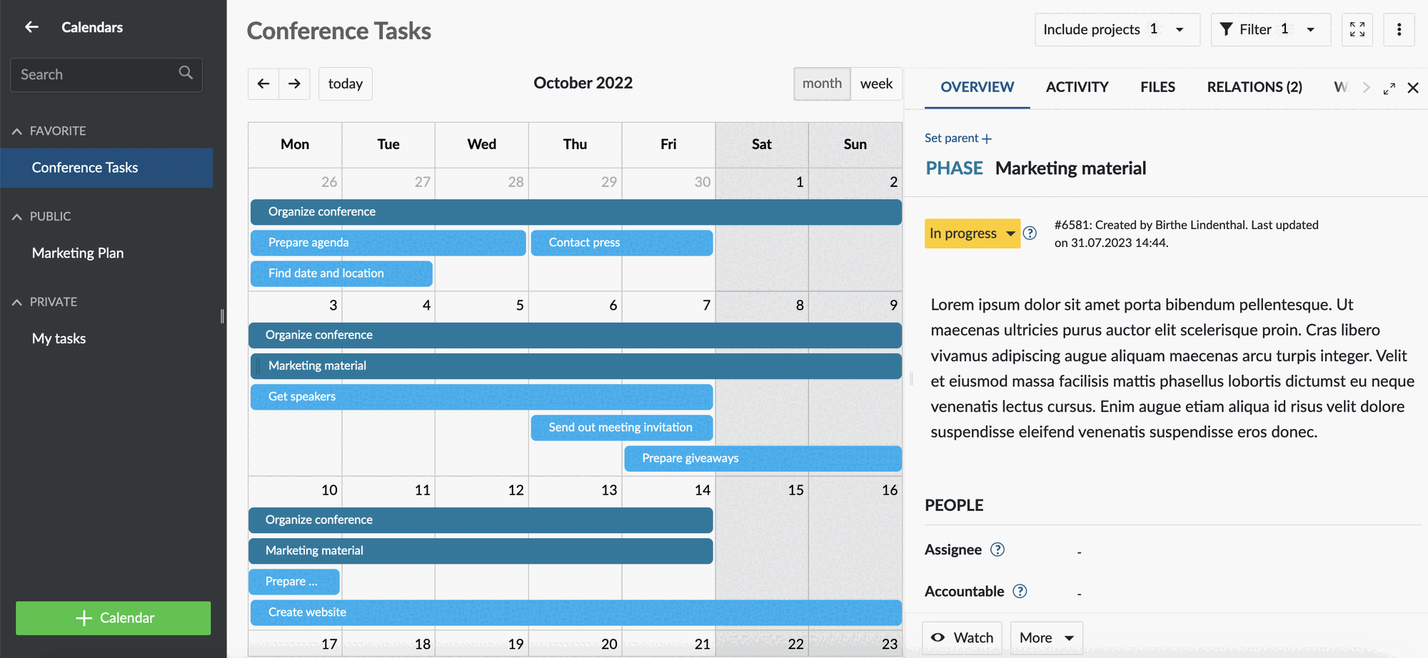 Work package details in split screen view
