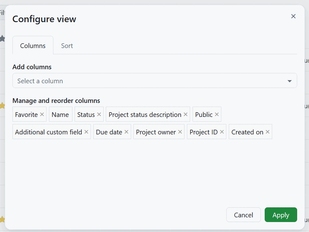 Configuration form for project lists in OpenProject