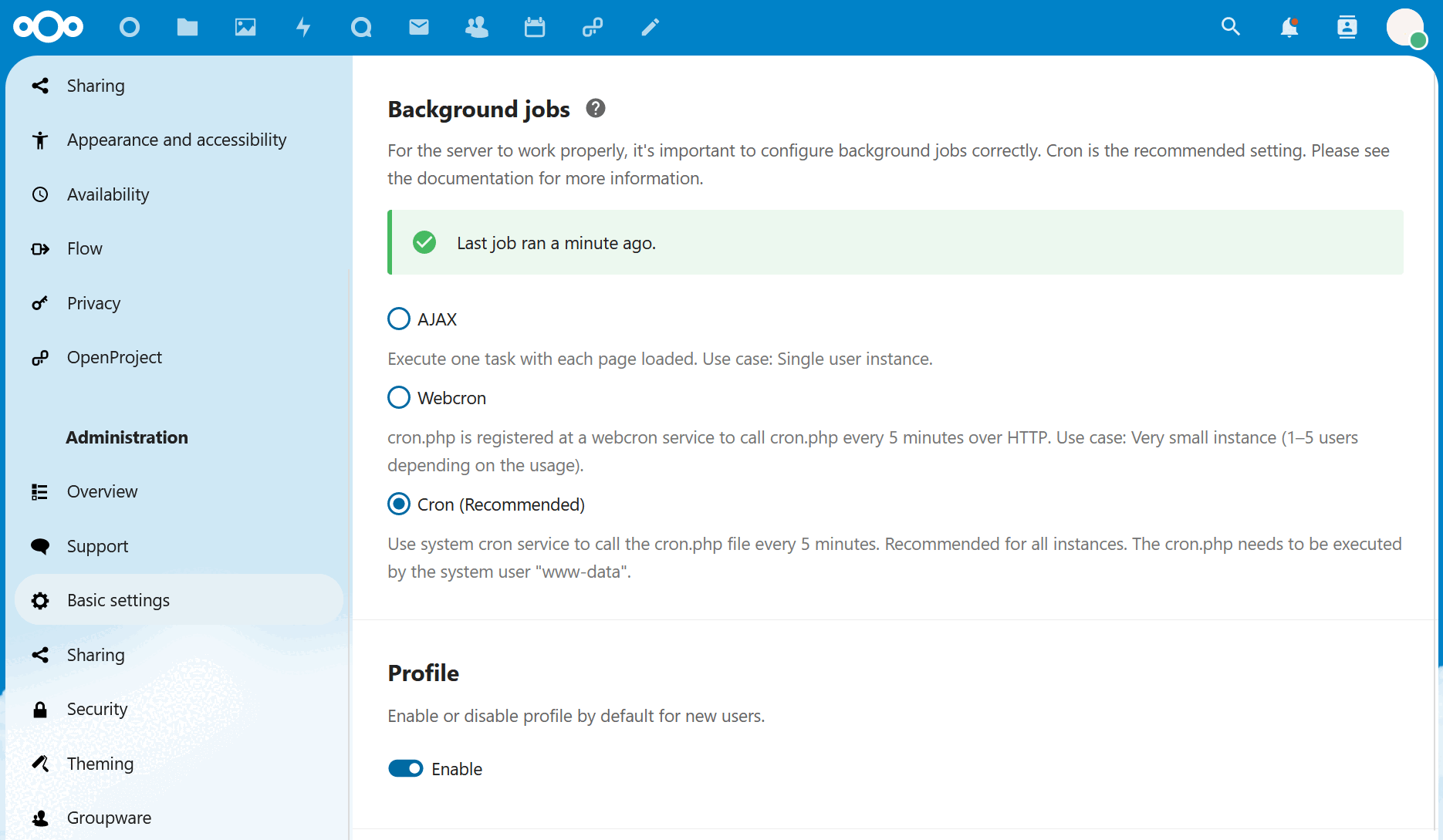 Nextcloud notifications not displayed