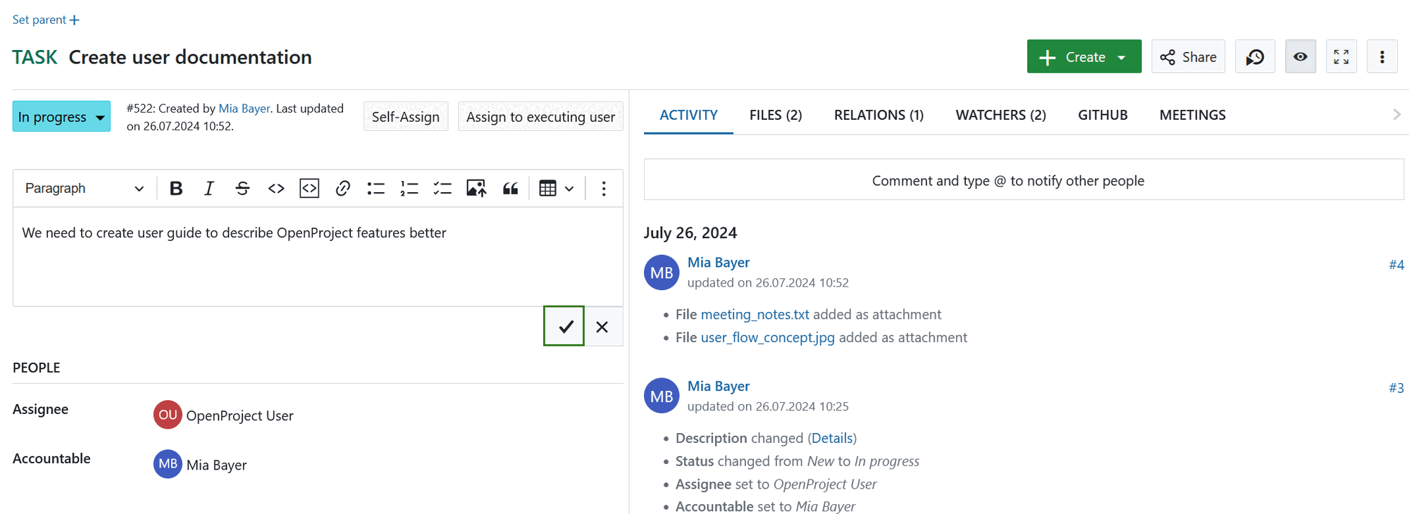 Edit a work package in OpenProject