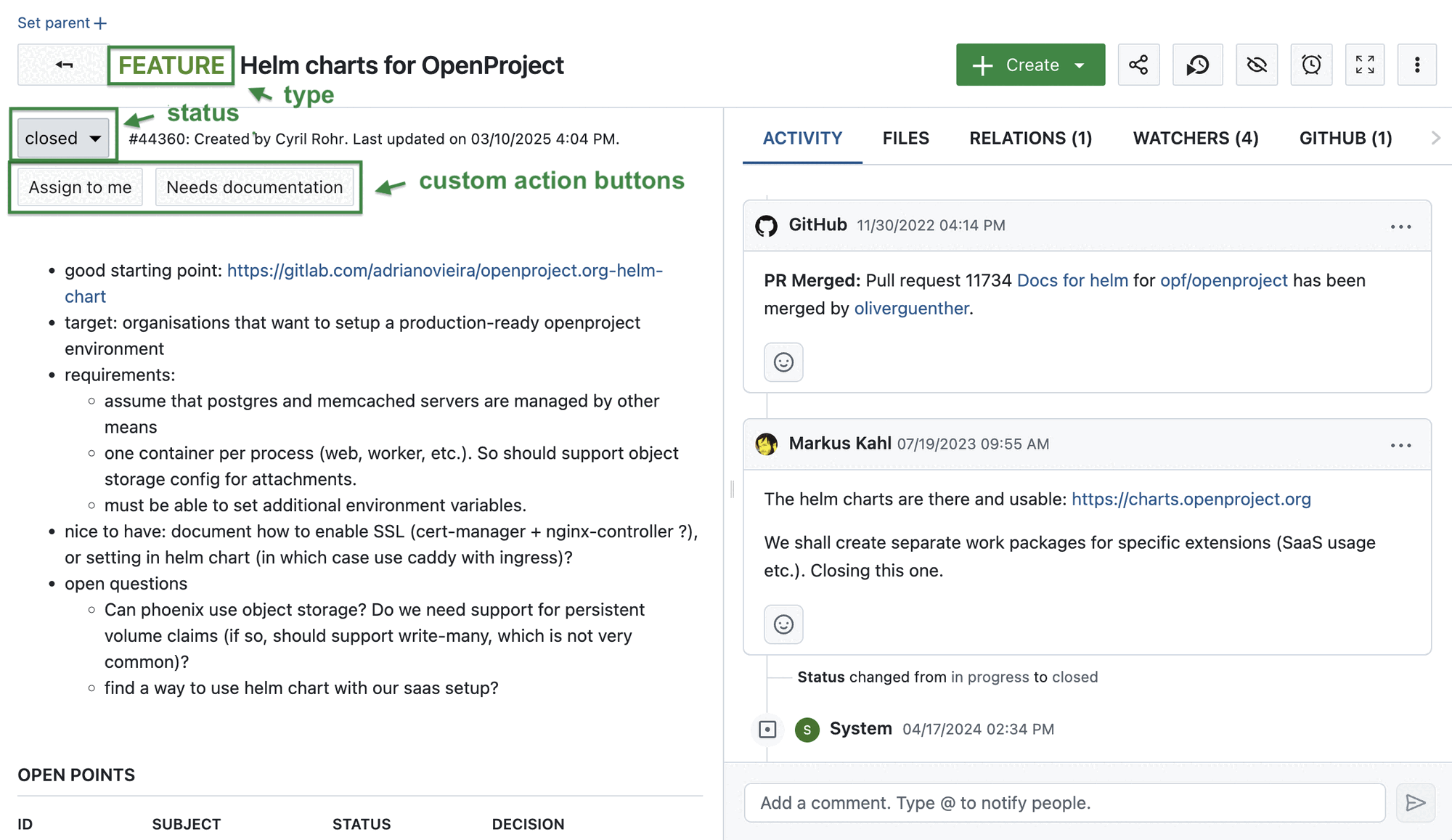 Un paquete de trabajo en OpenProject