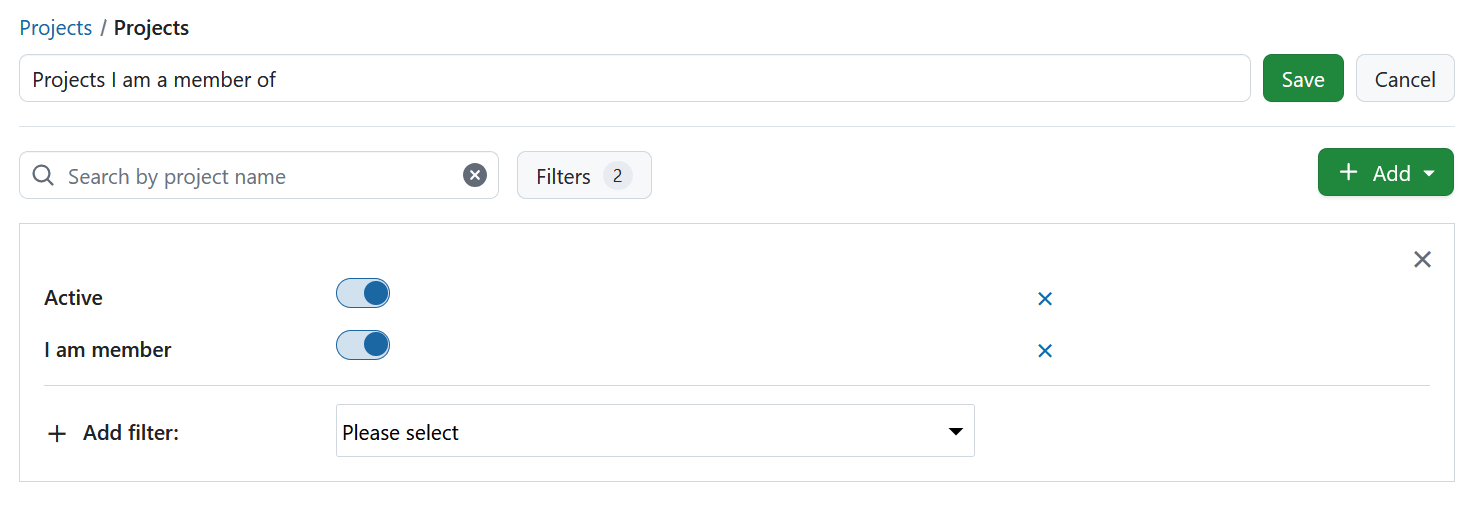 Name and save a private projects filter in OpenProject