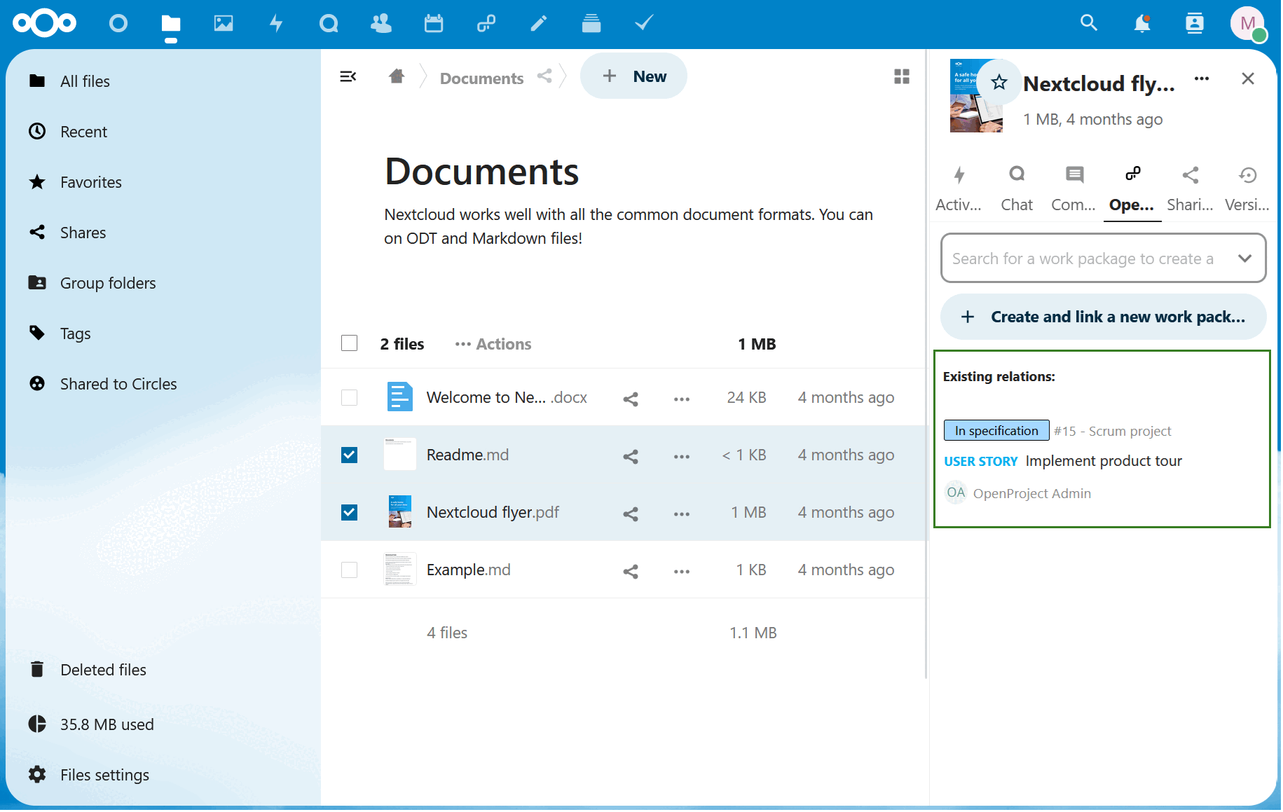 Show linked work packages in Nextcloud