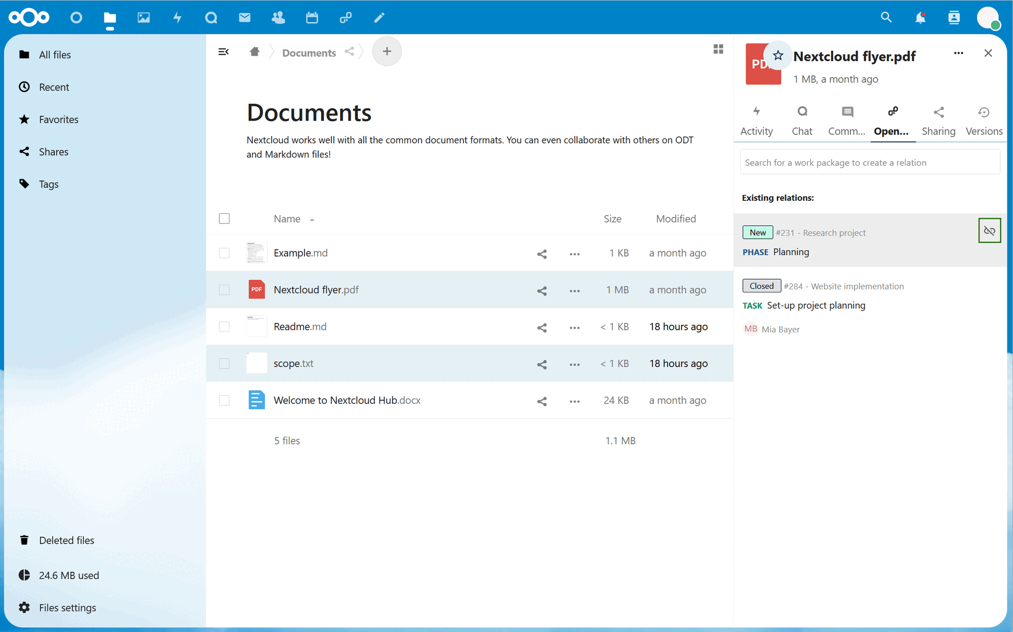 Unlink work packages in Nextcloud