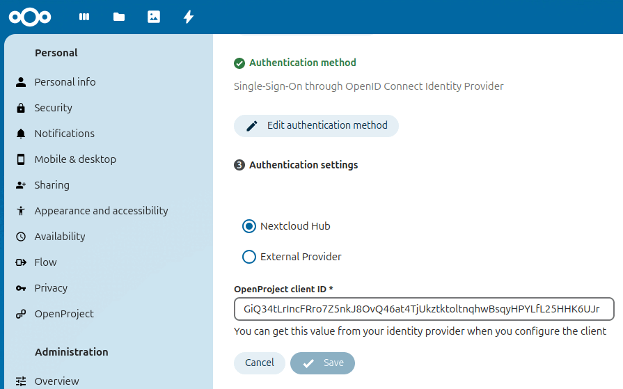 Nextcloud configured to authenticate through Nextcloud Hub
