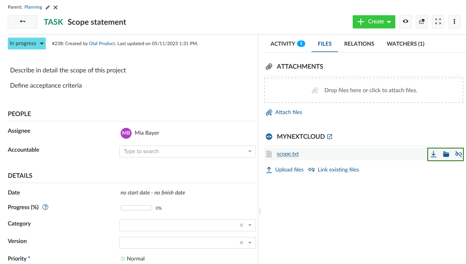 Unlinking linked file in OpenProject