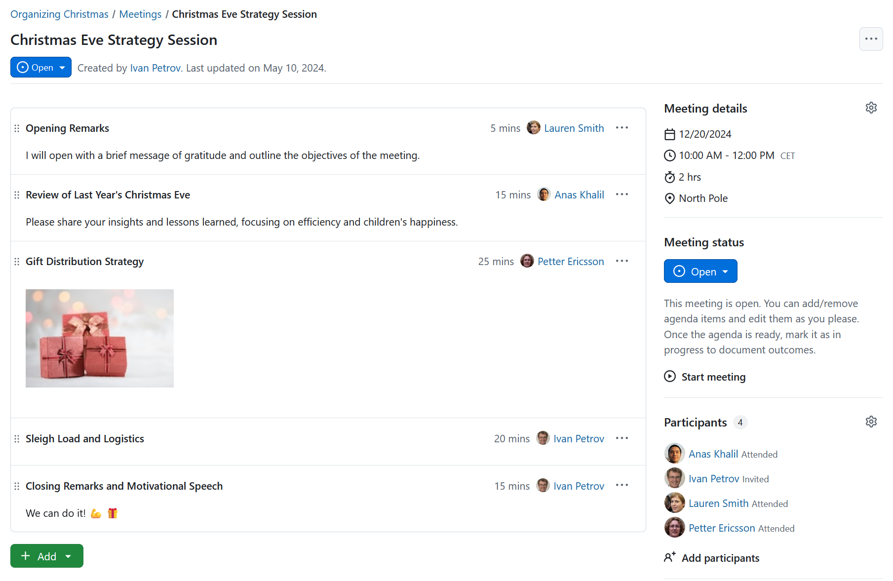 Orden del día de reunión en OpenProject