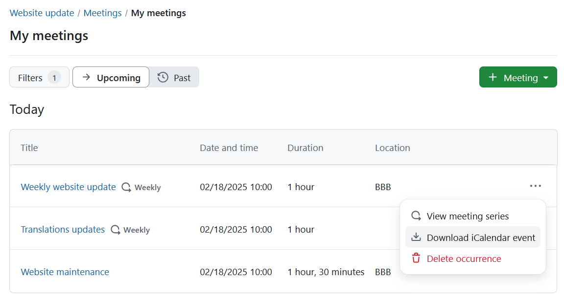 Descargue reuniones de OpenProject como evento de iCalendar