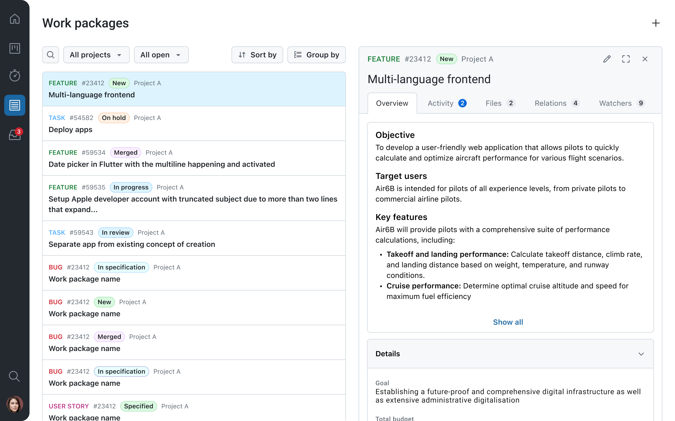 screenshot OpenProject mobile app showing a work package