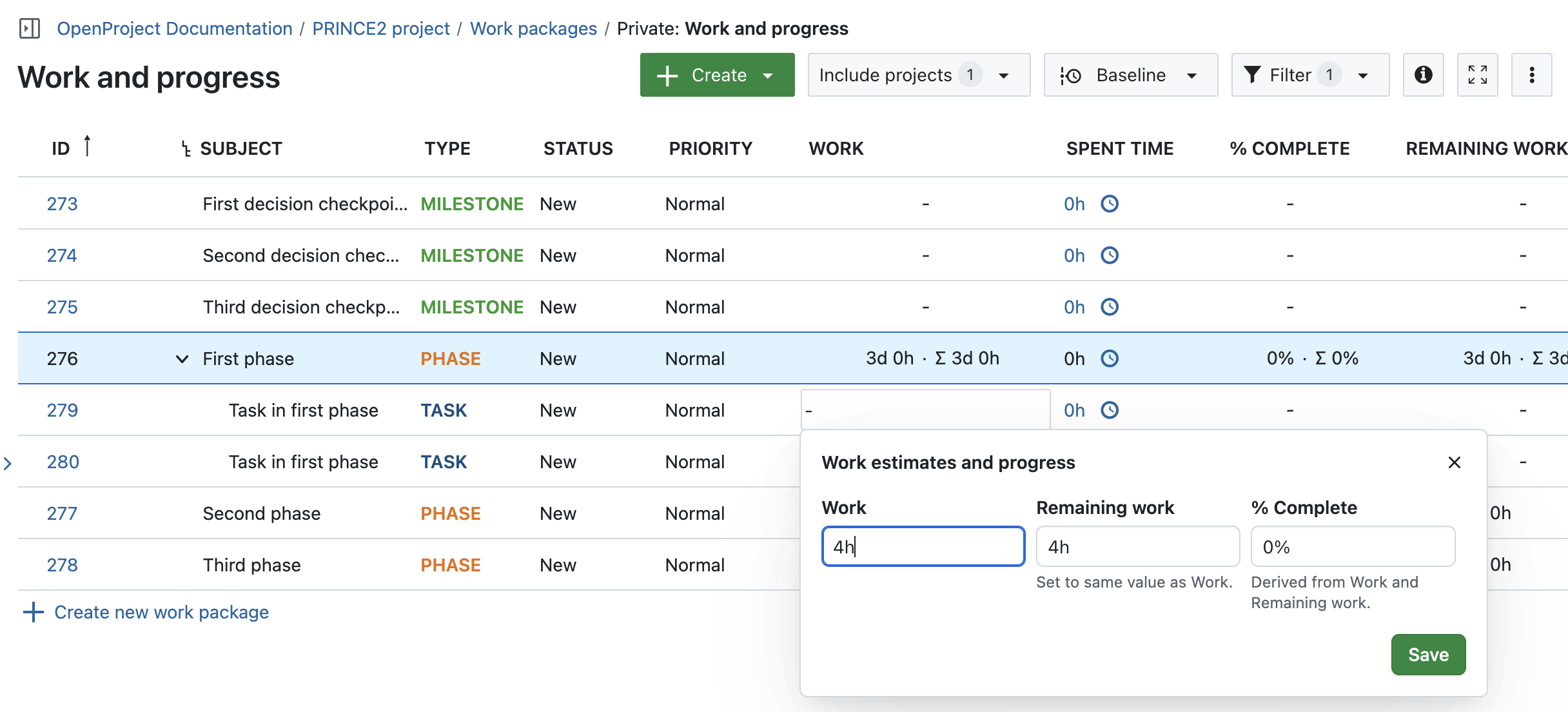 Siga el proceso PRINCE2 con OpenProject: control de una etapa estimando el trabajo