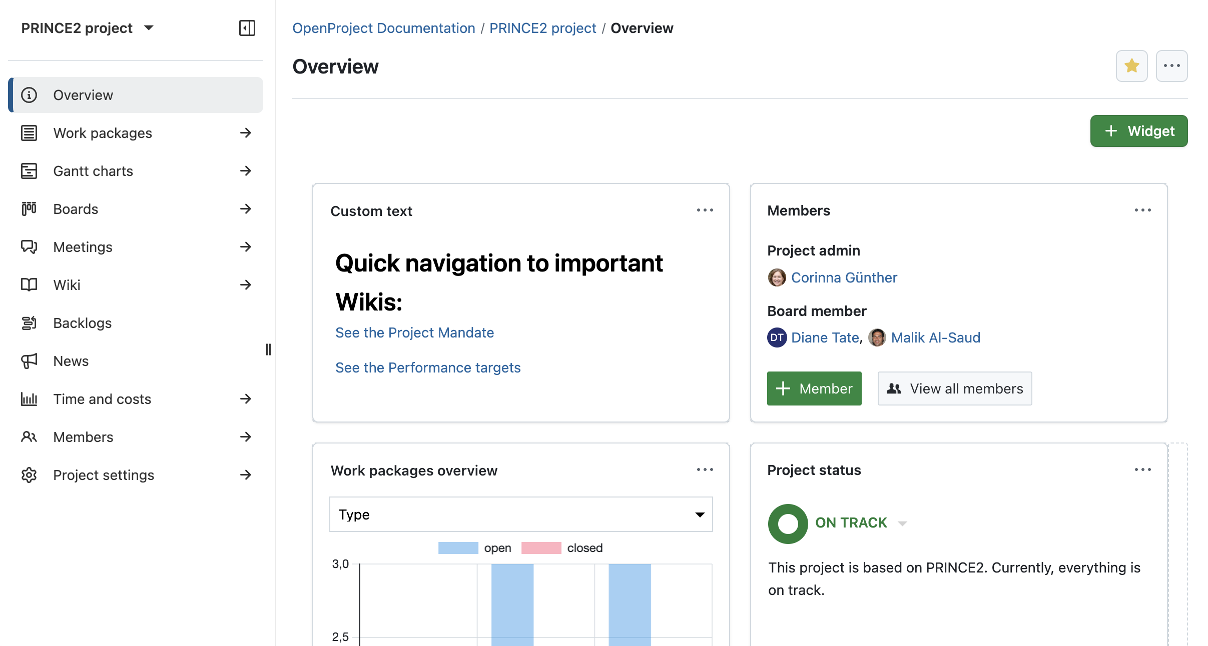 Siga el proceso PRINCE2 con OpenProject: iniciar un proyecto configurando la página de resumen del proyecto