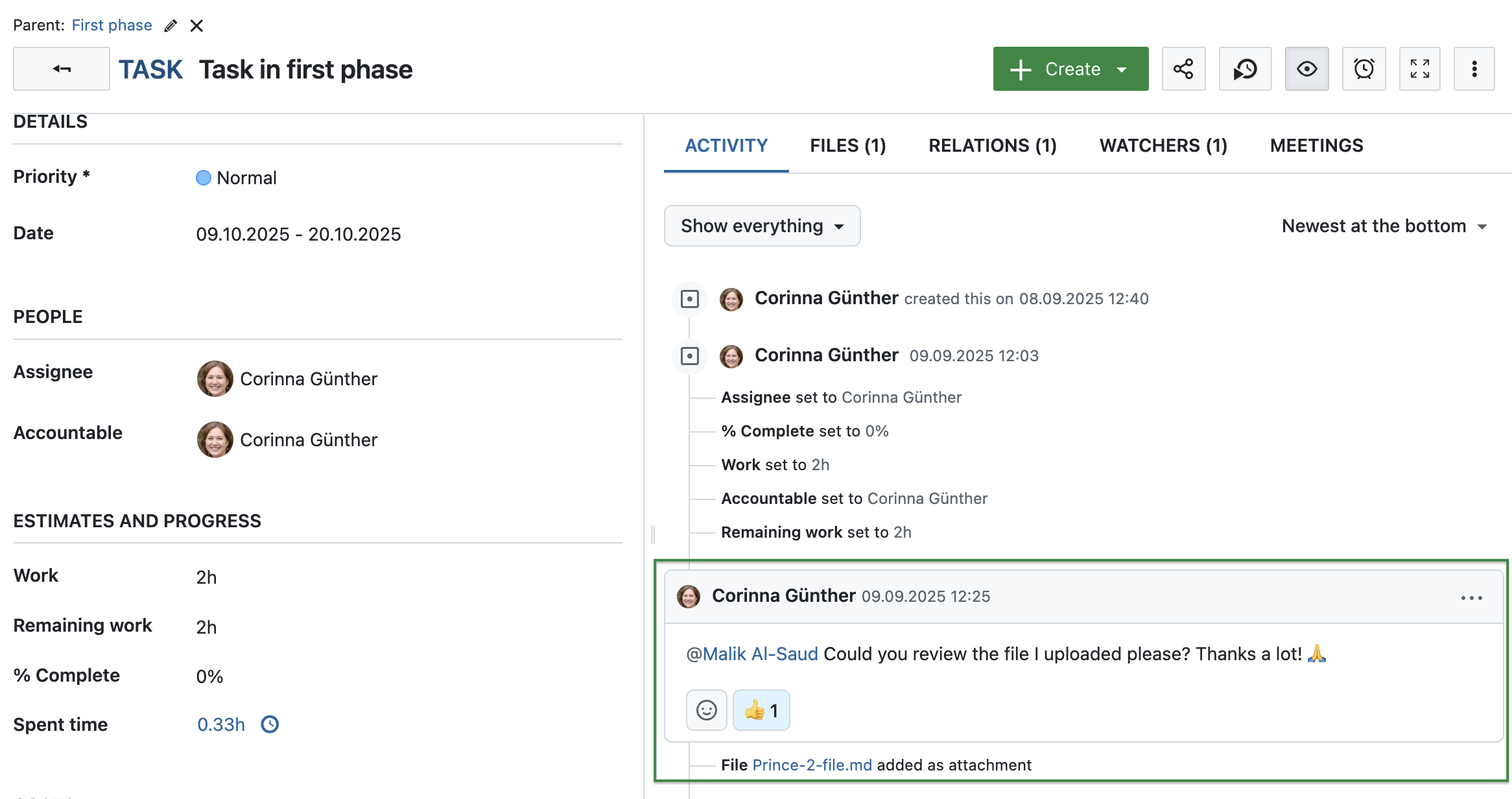Siga el proceso PRINCE2 con OpenProject: gestionar la entrega de productos comunicándose directamente en un paquete de trabajo y cargando archivos