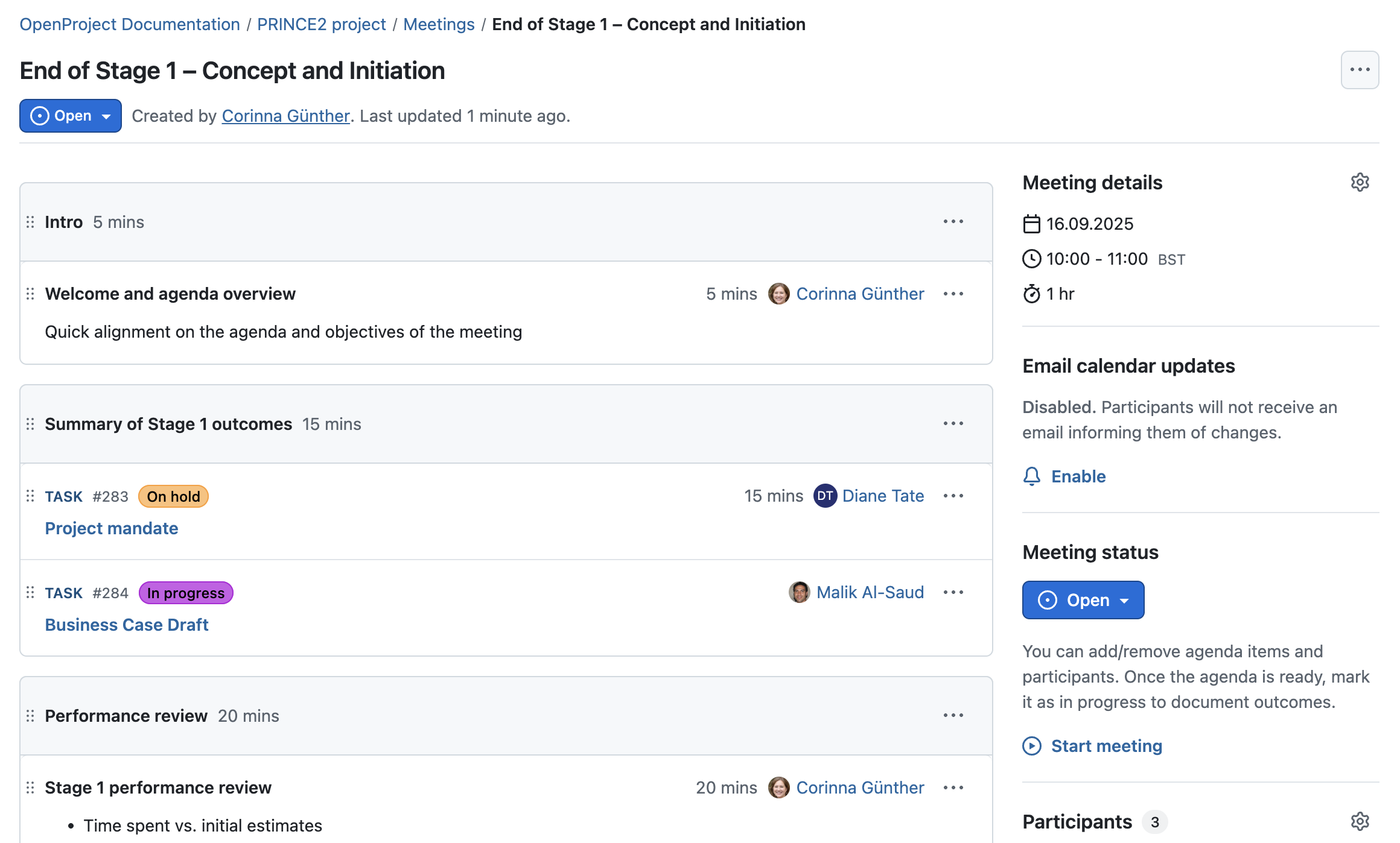 Siga el proceso PRINCE2 con OpenProject: gestionar los límites de las etapas con reuniones dentro del sistema