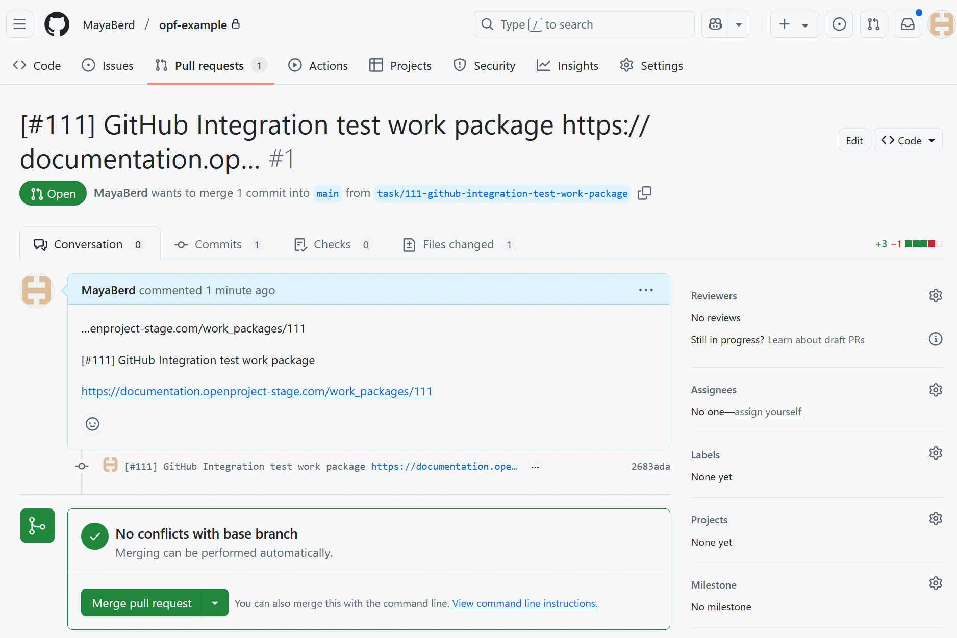 Merge an opened GitHub pull request
