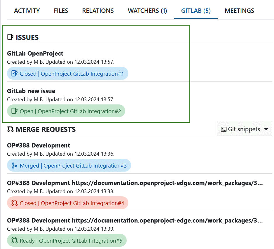 New GitLab issues shown in OpenProject work packages