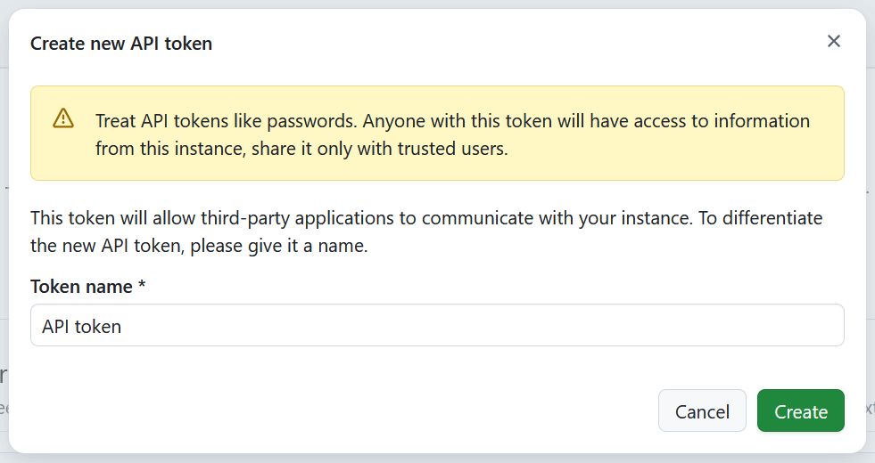 Name and create a new API token in OpenProject