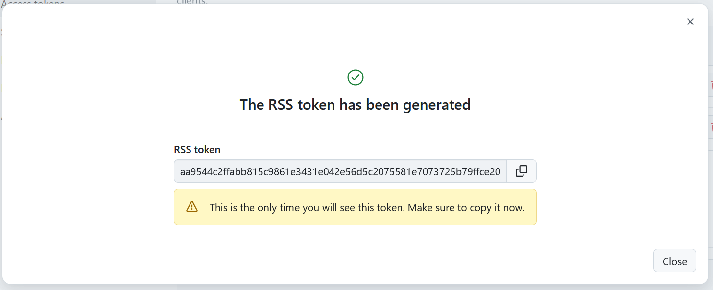 New RSS token created in OpenProject