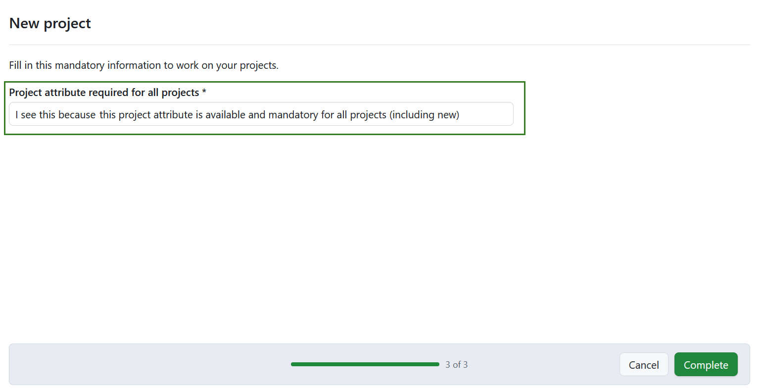 Fill out a required project attribute during new project creation in OpenProject