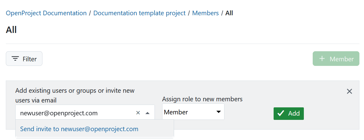invite new member via email in the members module
