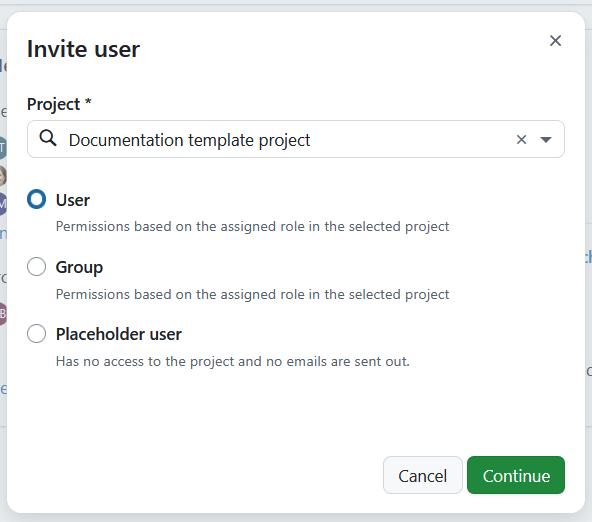 Pop up form to invite new user in OpenProject