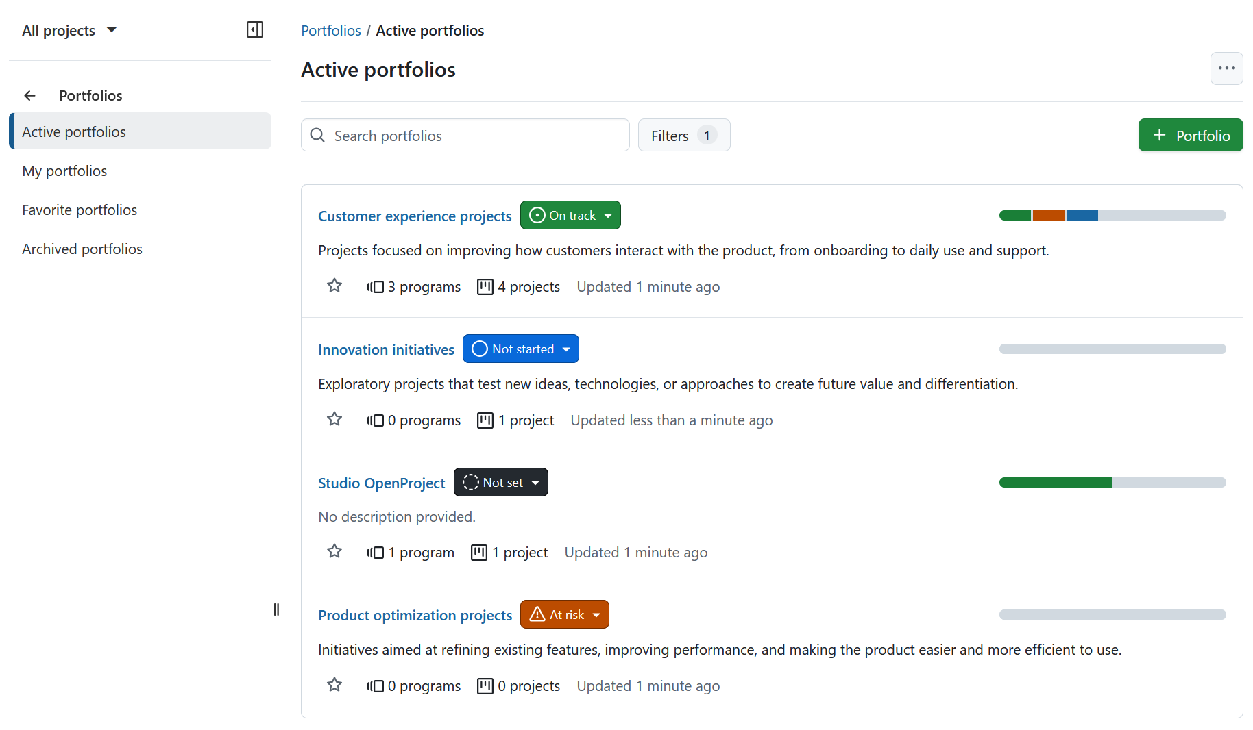 Portfolios global module in OpenProject
