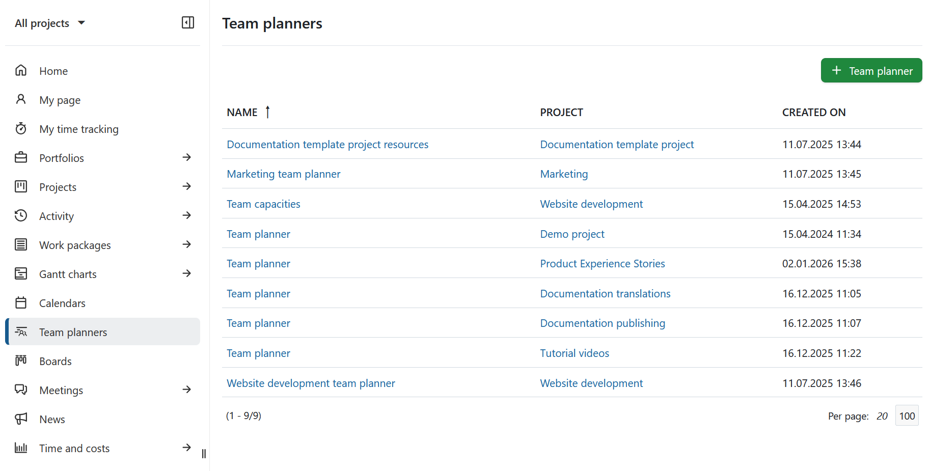 The Team planners global module