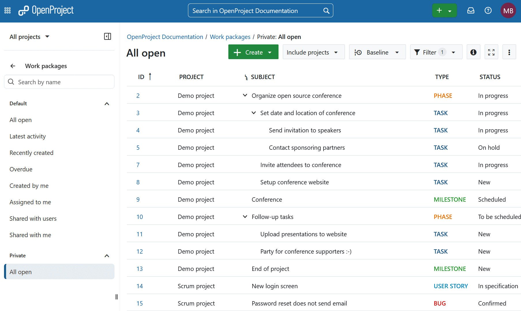The Work packages global module