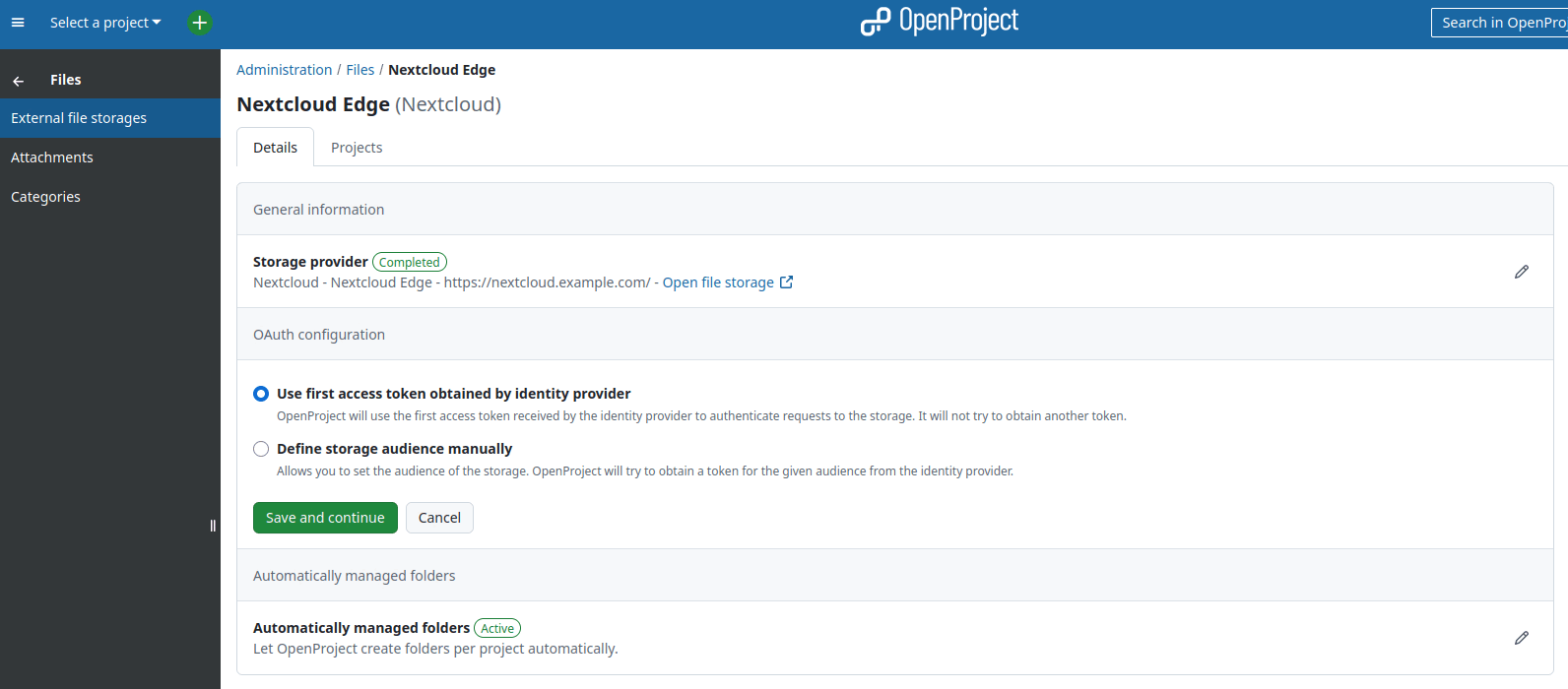 OpenProject is configured to use the first access token obtained from the IDP
