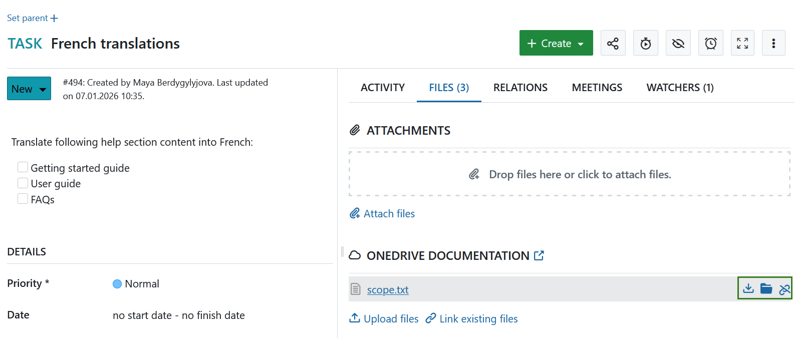 Unlink a linked OneDrive file from an OpenProject work package