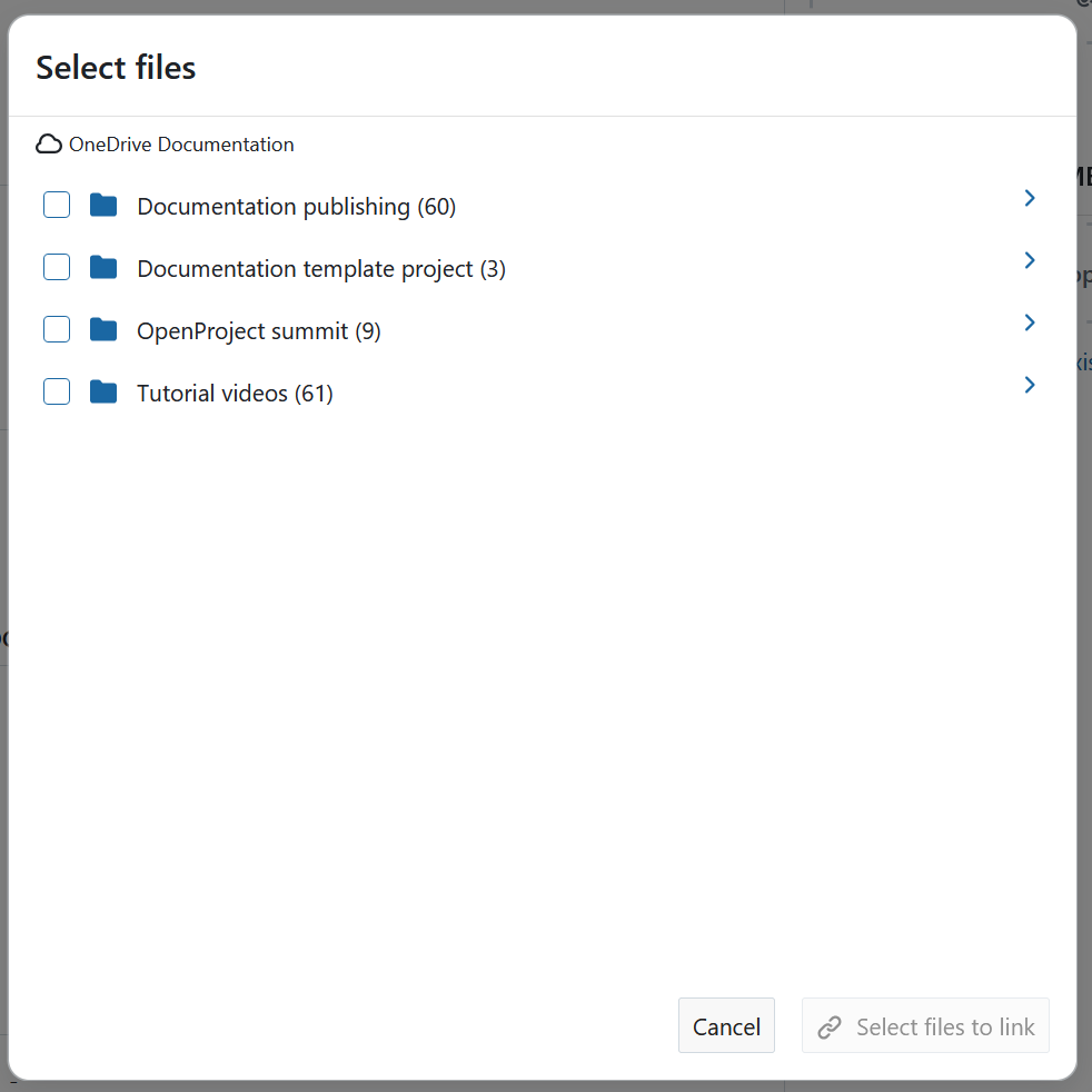 Select a OneDrive file or folder to link to an OpenProject work package