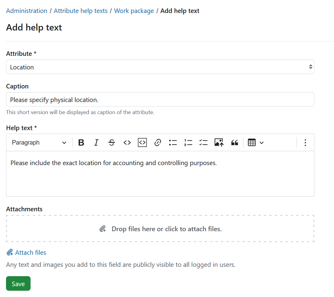 Add a new attribute help text in OpenProject administration