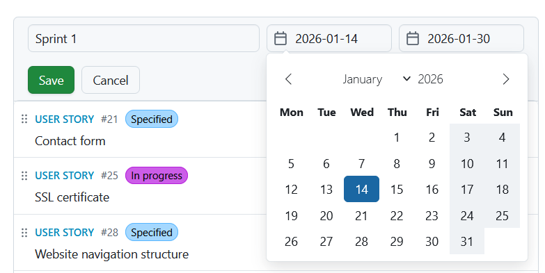 Edit sprint duration in an OpenProject backlog module
