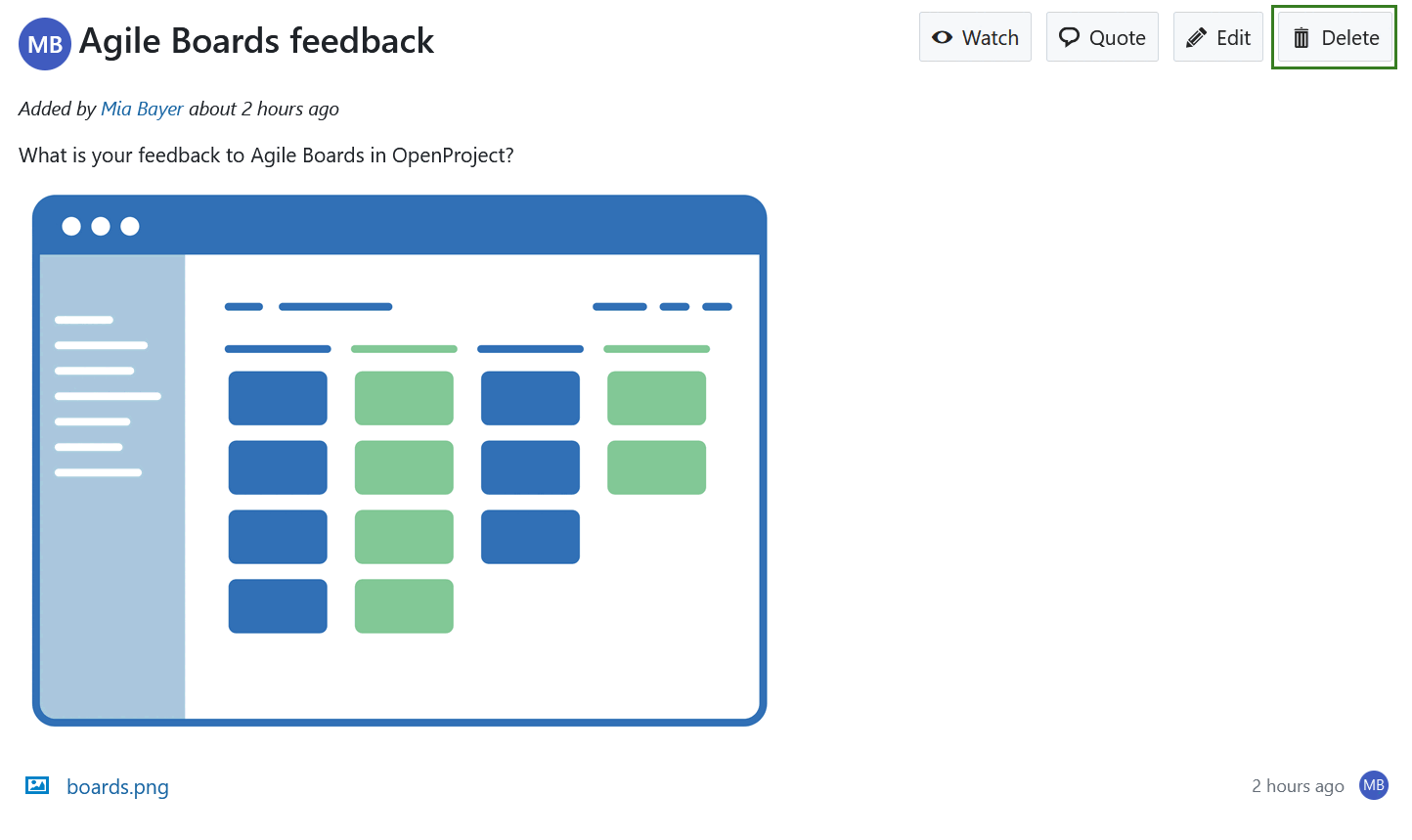 Delete a forum message in OpenProject