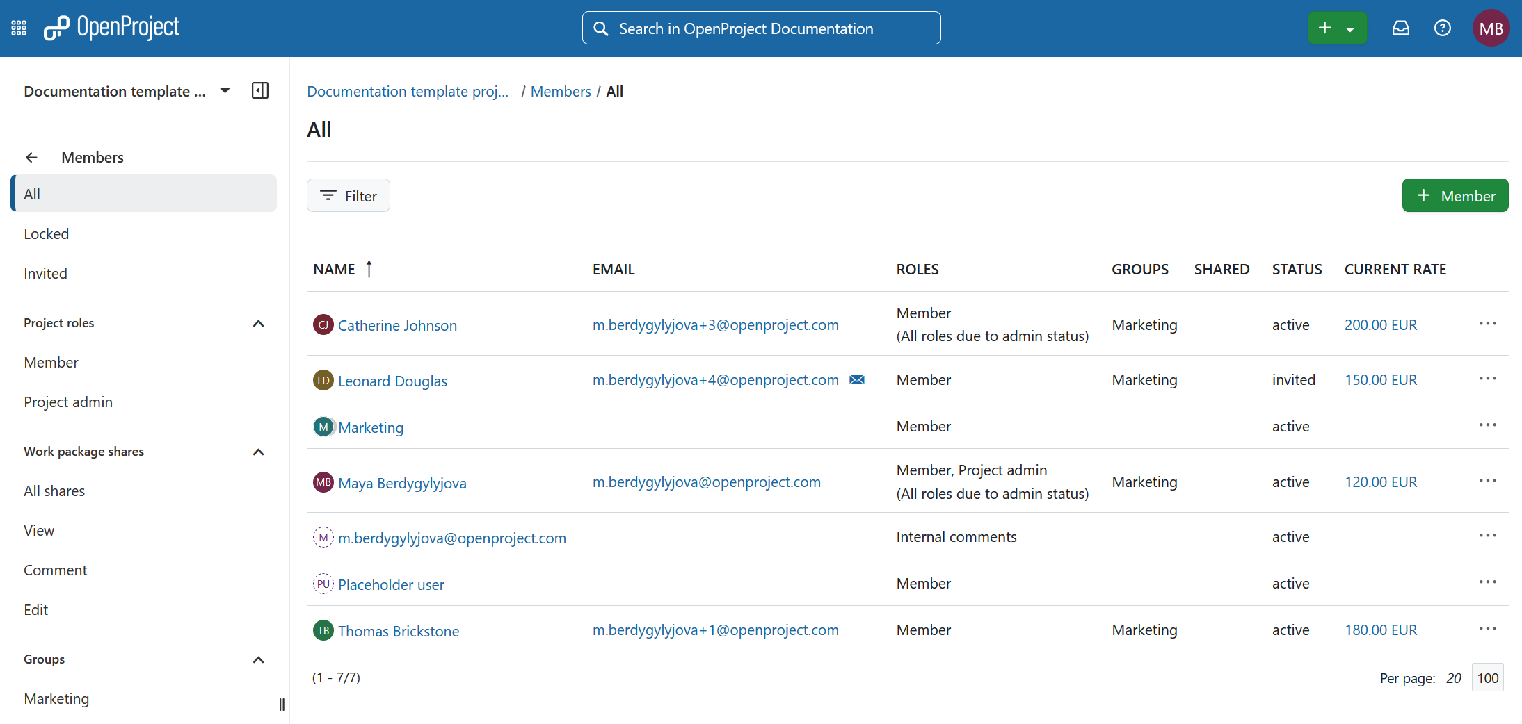 Project members overview in OpenProject