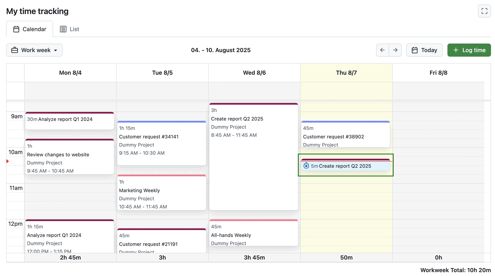 Active time tracking for a work package displayed on my time tracking page in OpenProject