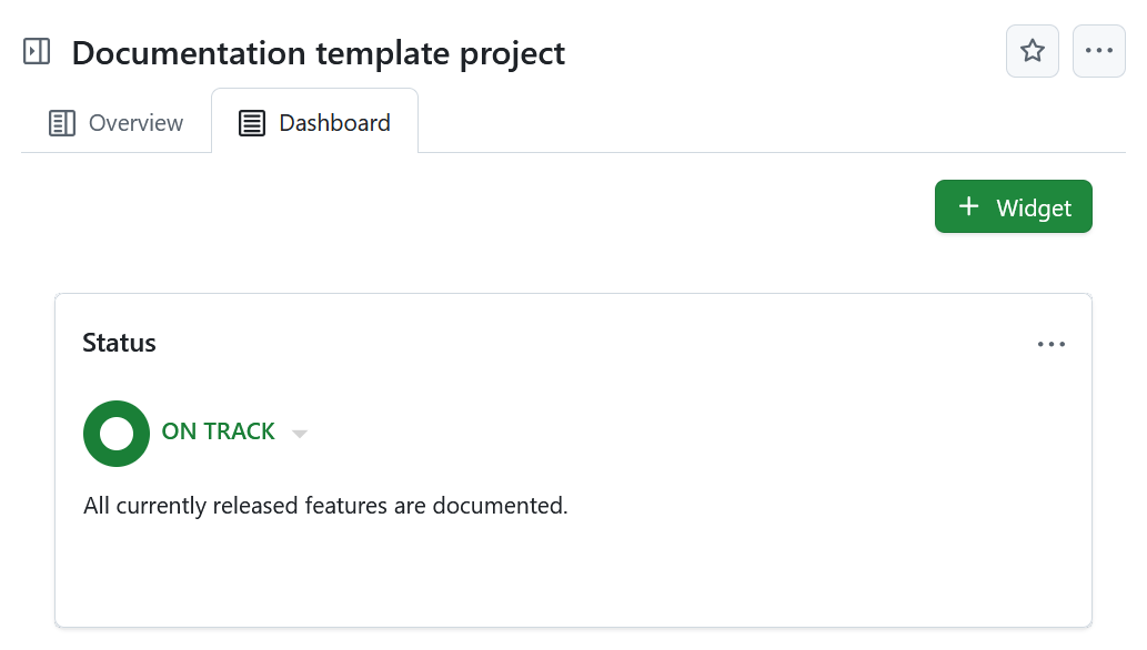 Status widget displayed on a project home page in OpenProject