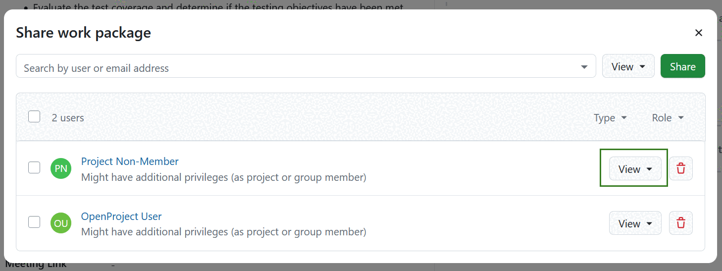 Shared work package roles