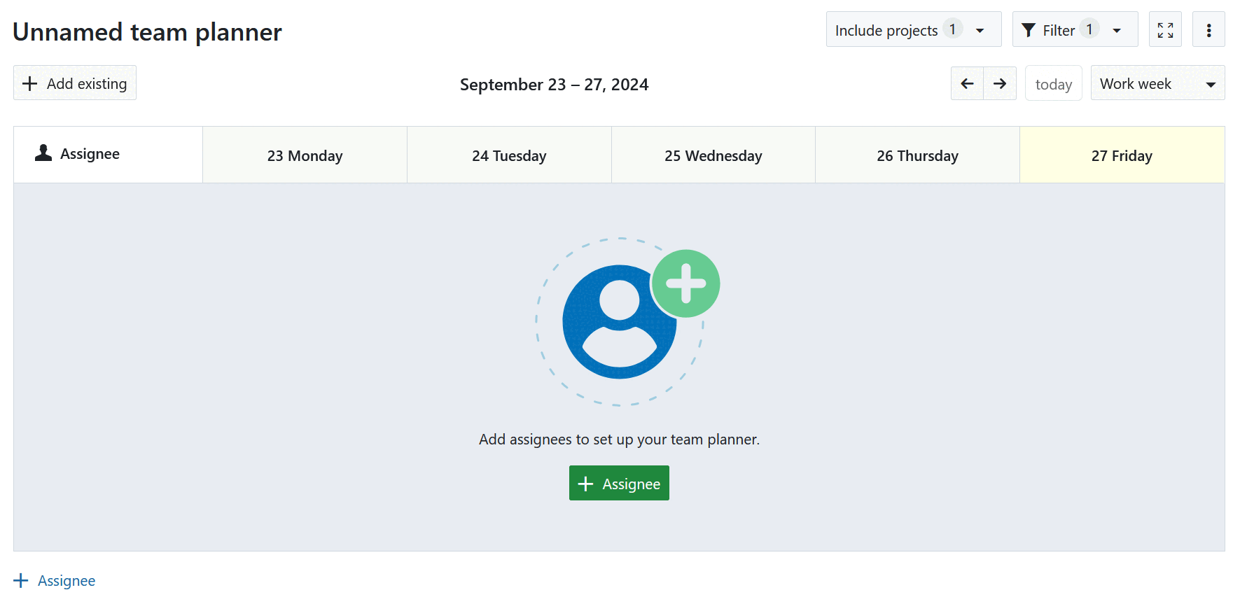An example of a newly-created empty team planner in OpenProject