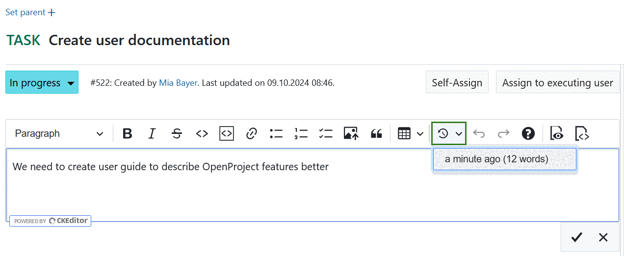 Restore local backups in text editor in OpenProject