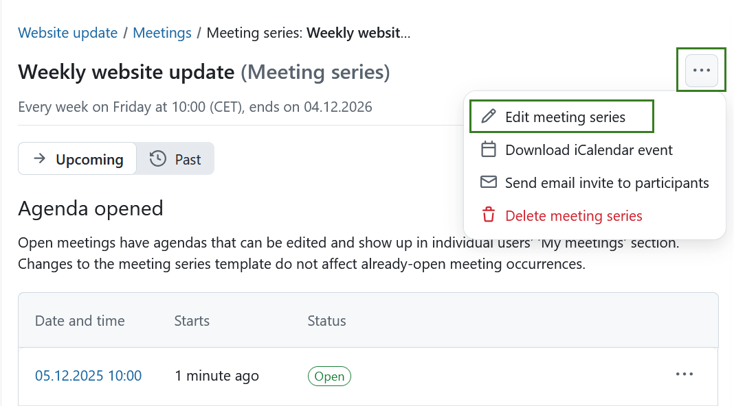 Button to edit recurring meeting series in OpenProject