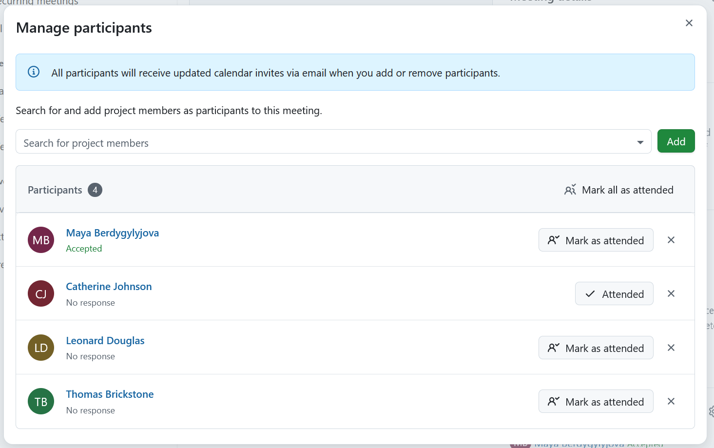 Button to mark meeting participants as attended in OpenProject meetings module