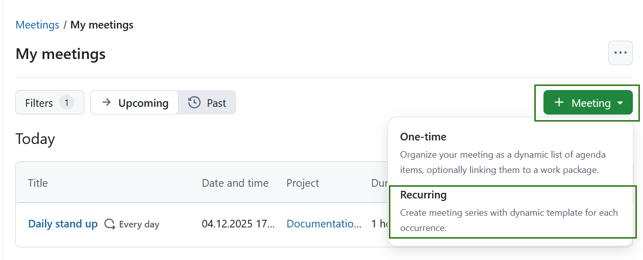 A button to create recurring meetings in OpenProject