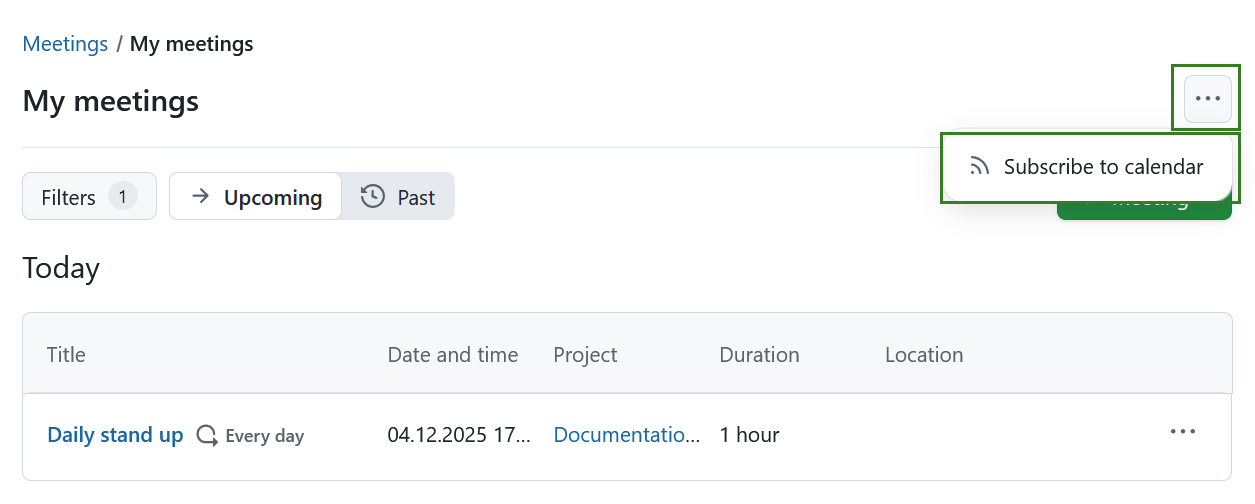 Button to subscribe to meetings calendar on OpenProject meetings overview page