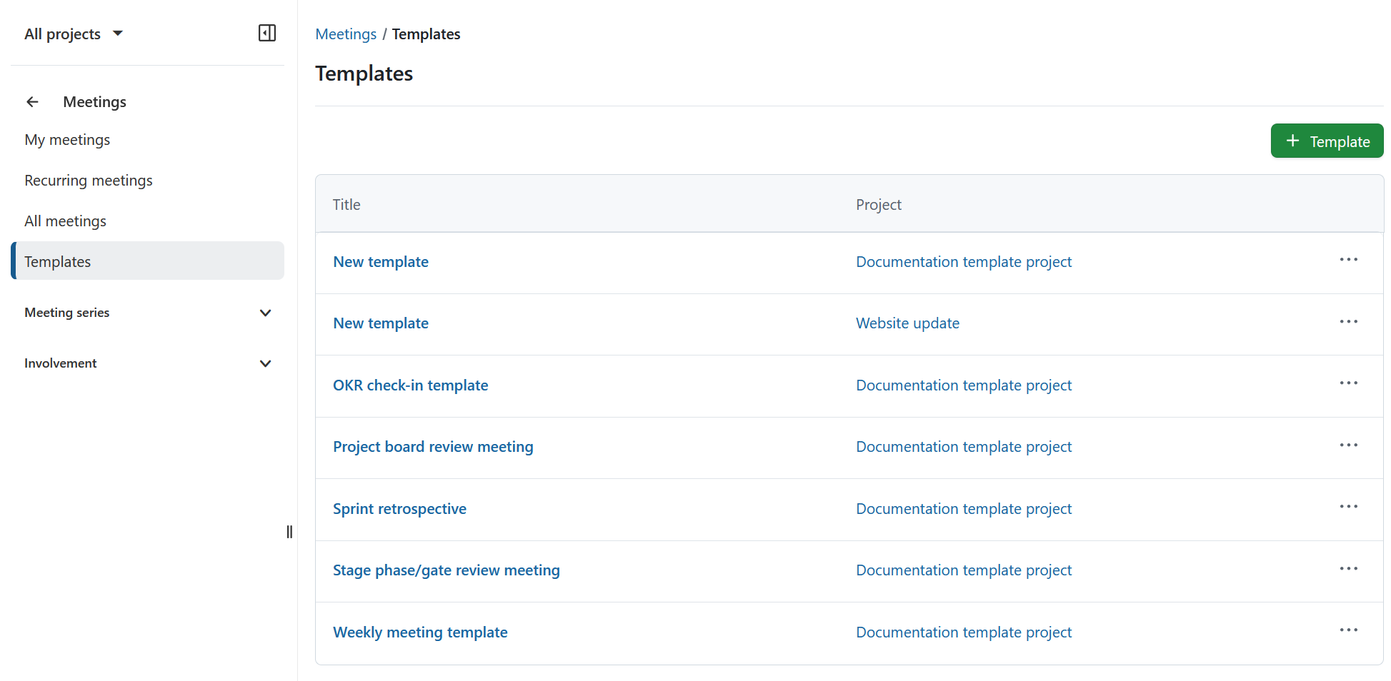 Reusable meeting templates in OpenProject