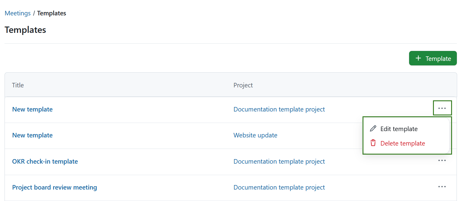 Edit or delete a meeting template in OpenProject