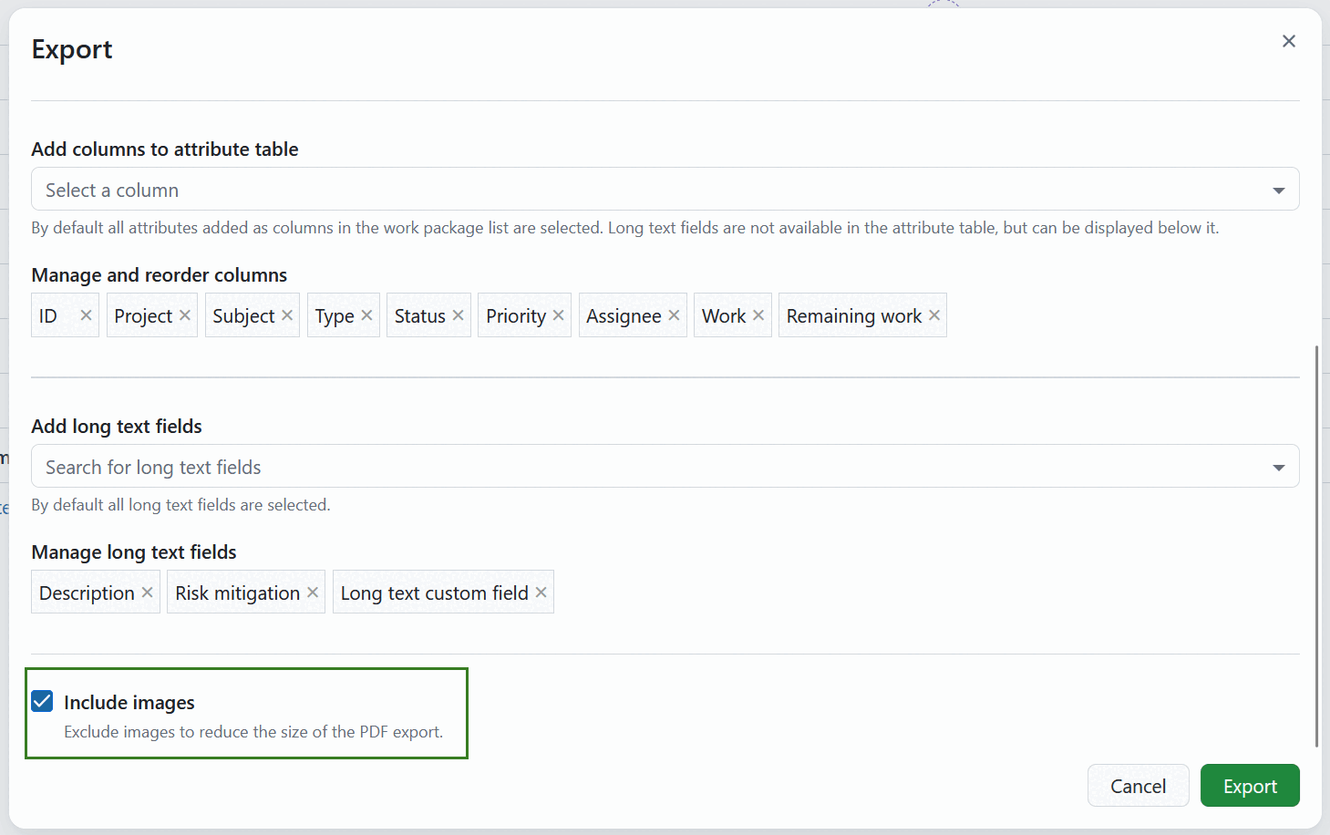 Include images in OpenProject work packages export