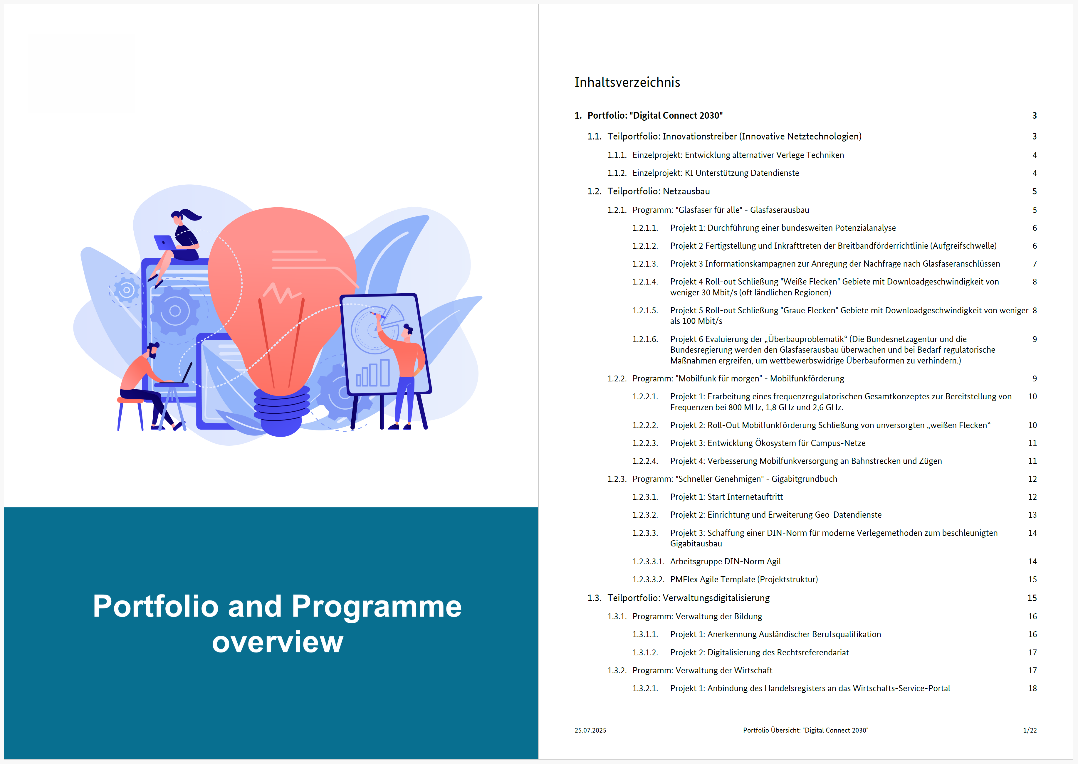 PDF report for a portfolio and programme overview, created with OpenProject