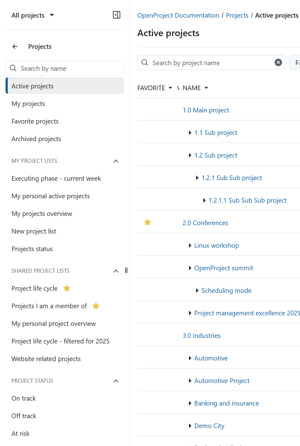 Filters for project lists in OpenProject